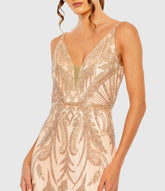Pink V Neck Sequin Embellished Gown
